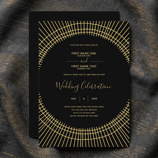 Art Nouveau Gold und schwarze Hochzeit Einladung (Art nouveau gold and black wedding invitation.)