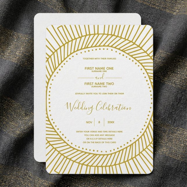 Art Nouveau Gold und Weiß Hochzeit Einladung (Art nouveau gold and white wedding invitation.)