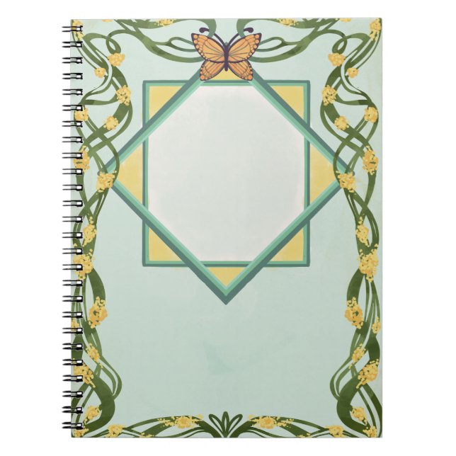 Art Nouveau Golden Mimosa Spiral Notebook Notizblock (Vorderseite)