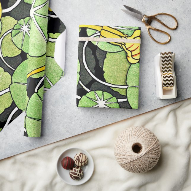 Art Nouveau Golden Yellow Nasturtium Muster Geschenkpapier (Kunsthandwerk)