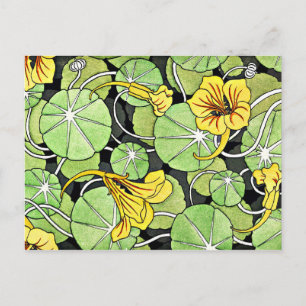 Art Nouveau Golden Yellow Nasturtium Muster Postkarte