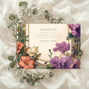 Art Nouveau Goldene Bogen Blumenhochzeit Dankeskarte
