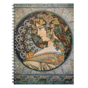 Art Nouveau Göttin der Natur von Mucha im Vintage- Notizblock