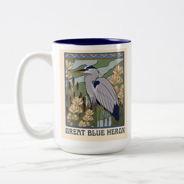 Art Nouveau Great Blue Heron Tasse (Links)