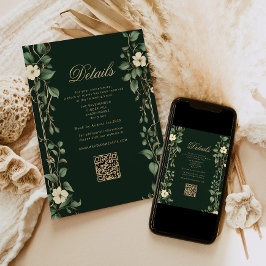 Art Nouveau Green and Gold Wedding QR Details Begleitkarte
