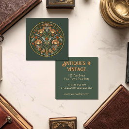 Art Nouveau Green Cream Quadratische Visitenkarte