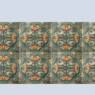 Art Nouveau Green Floral Motif Fliese