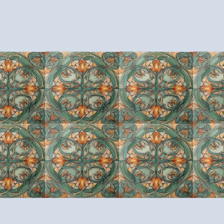 Art Nouveau Green Floral Motif Fliese