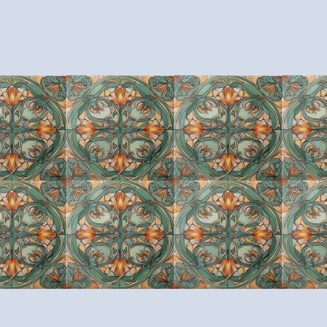 Art Nouveau Green Floral Motif Fliese (Von Creator hochgeladen)