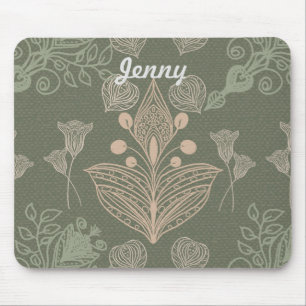Art Nouveau Green Floral Personalisiert Mousepad