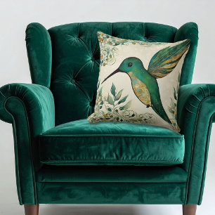 Art Nouveau Green Hummingbird Kissen