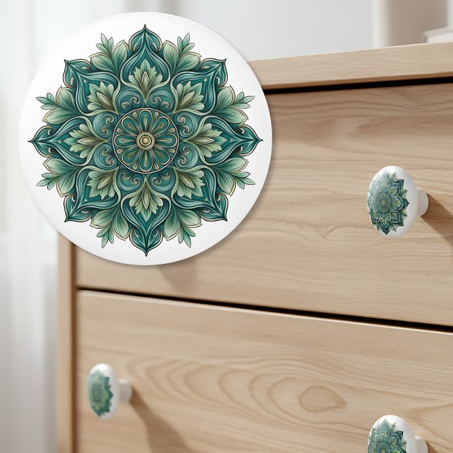 Art Nouveau Green Medallion Keramikknauf (Von Creator hochgeladen)