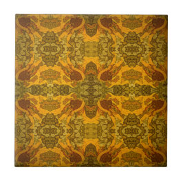 Art Nouveau Green Yellow Brown Floral Muster Fliese