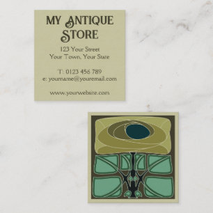 Art Nouveau Grün Creme Quadratische Visitenkarte