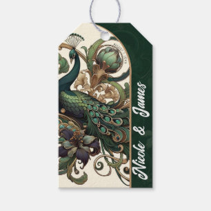 Art Nouveau Grün Smaragd Vintage Pfau Hochzeit Geschenkanhänger