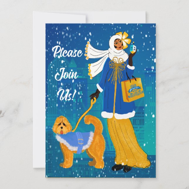 Art Nouveau Hanukkah Einladung Flat Holiday Card (Vorderseite)