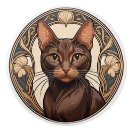 Art Nouveau Havana Brown Cat Keramikknauf