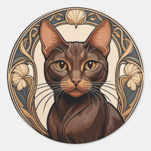 Art Nouveau Havana Brown Cat Runder Aufkleber