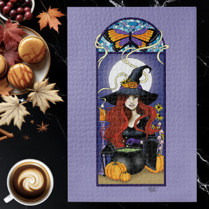 Art Nouveau Herbst-Hexe Kürbisse Lila Mond Puzzle