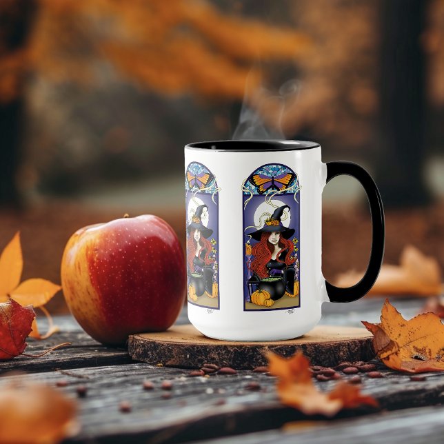 Art Nouveau Herbst Hexen Kürbisse Lila Mond Tasse (Von Creator hochgeladen)