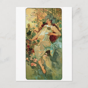 Art Nouveau ~ Herbst von Alphonse Mucha Postkarte