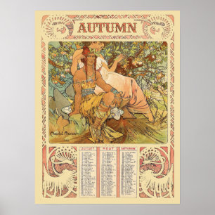 Art Nouveau Herbstkalender aus der viktorianischen Poster