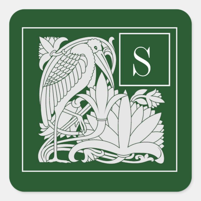 Art Nouveau Heron Monogram Sticker (Vorderseite)