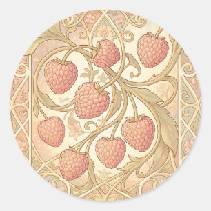 Art Nouveau Himbeer-Muster Runder Aufkleber