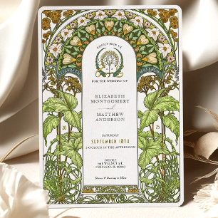 Art Nouveau Hochzeit mit goldenen Gänseblümchen un Einladung