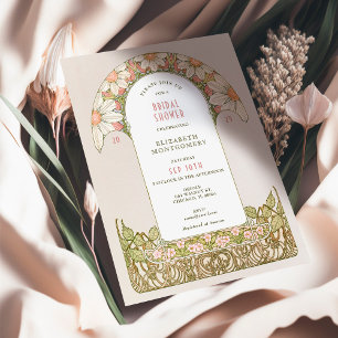 Art Nouveau Hochzeitsdusche mit staubigen rosa Gän Einladung