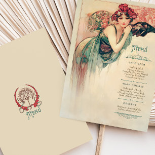 Art Nouveau Hochzeitsmenü Vintage Lady Einladung