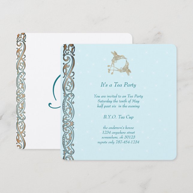 Art Nouveau Hummingbird Tee Party Einladungen (Vorne/Hinten)