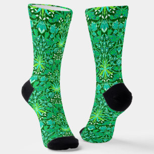 Art Nouveau Hyacinth Print, Emerald Green Socken