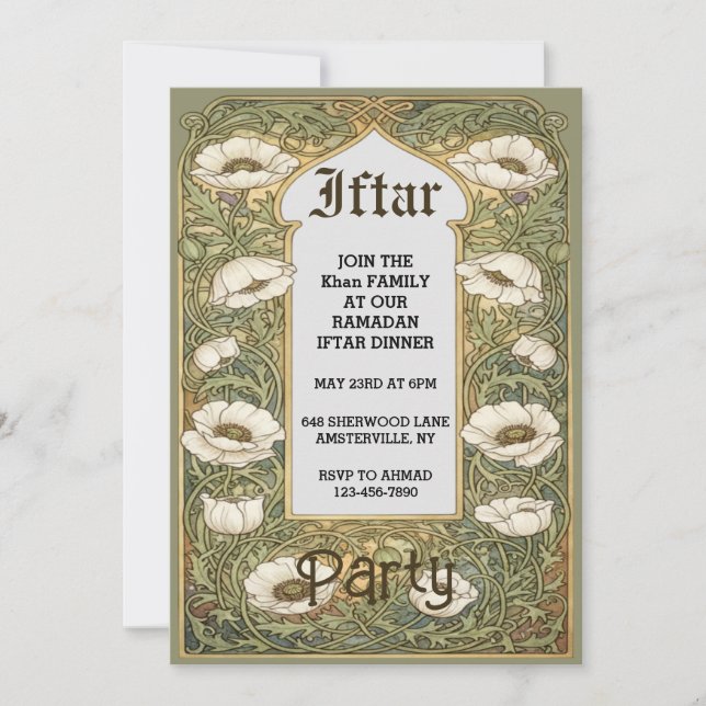 Art Nouveau Iftar Poppy Flower Invitation Einladung (Vorderseite)