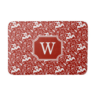 Art Nouveau Ikat - Dunkelrot und Weiß Badematte
