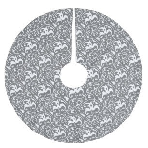 Art Nouveau Ikat - Grau / Grau und Weiß Polyester Weihnachtsbaumdecke