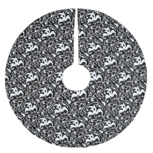 Art Nouveau Ikat - Schwarz/Weiß Polyester Weihnachtsbaumdecke