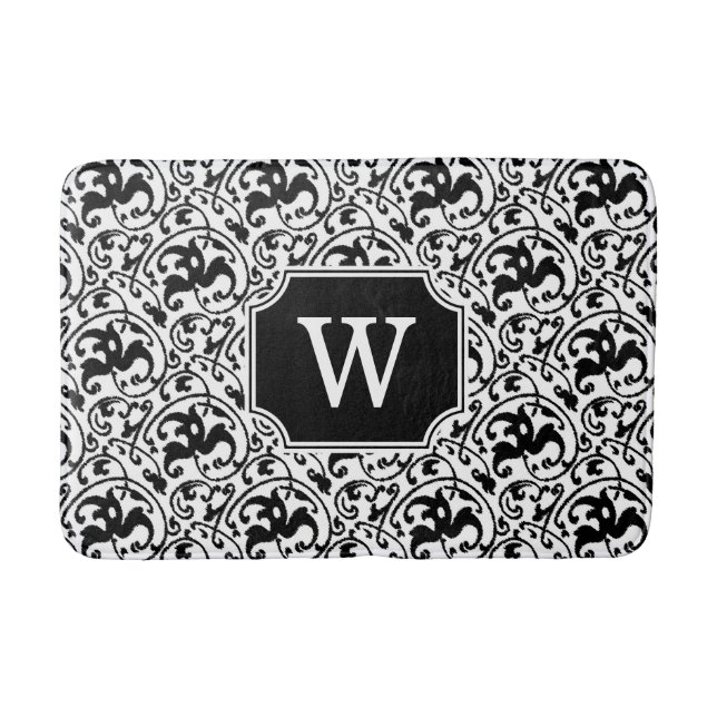 Art Nouveau Ikat - Weiß und Schwarz Badematte (Vorderseite)