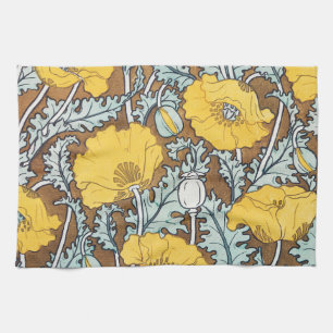 Art Nouveau Illustration Gelbe Mohnblume Geschirrtuch