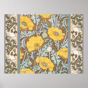 Art Nouveau Illustration Gelbe Mohnblume Poster