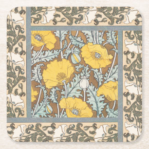 Art Nouveau Illustration Gelbe Mohnblume Rechteckiger Pappuntersetzer