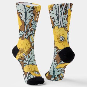 Art Nouveau Illustration Gelbe Mohnblume Socken