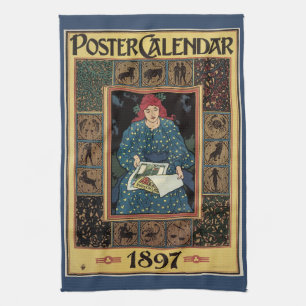 Art Nouveau im Vintage-Stil, Frau liest Astrologie Geschirrtuch