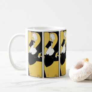 Art Nouveau im Vintage-Stil, Frau liest ein gelbes Tasse
