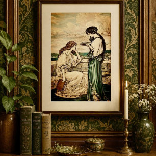 Art Nouveau im Vintage-Stil: Frauen lesen am Meer Poster