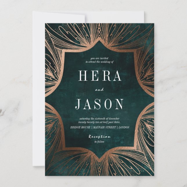 Art Nouveau Imitate Bronze und dunkelgrüne Einladu Einladung (Vorderseite)