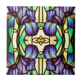 Art Nouveau Imitate Festglass Lila Iris Blume Fliese