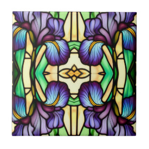 Art Nouveau Imitate Festglass Lila Iris Blume Fliese