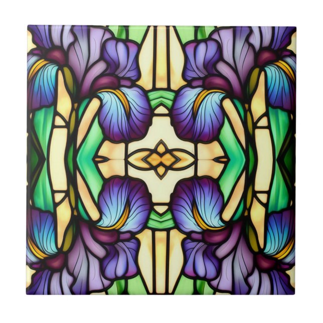 Art Nouveau Imitate Festglass Lila Iris Blume Fliese (Vorderseite)