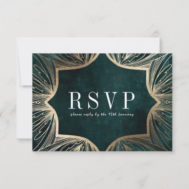 Art Nouveau Imitats gold Wedding RSVP card, Karte (Vorderseite)